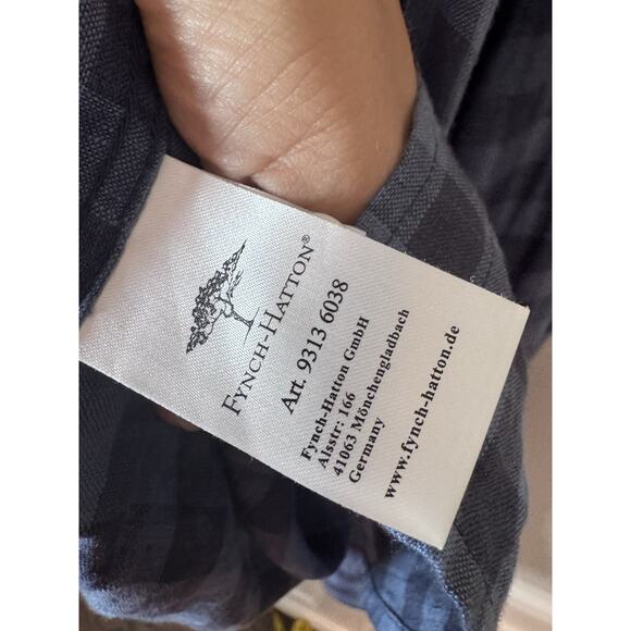 FYNCH-HATTON Men's LINEN Button Down Shirt Blue Black Size XX LARGE - Picture 4 of 11